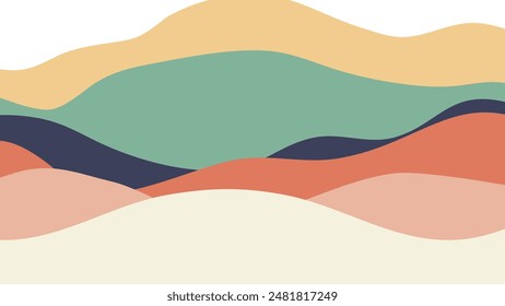 10 hand drawn waves Yellow, sage and red pastel wallpaper. Flat design fullcolor abstract illustration. design Yellow, sage and red color minimalist background
