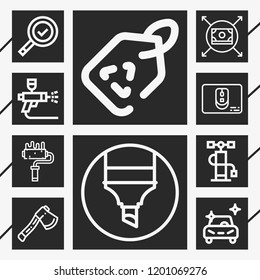 10 hand  outline style icons about recyclable, axe, money, mouse, marker, car painting, inspection, clean car, painter