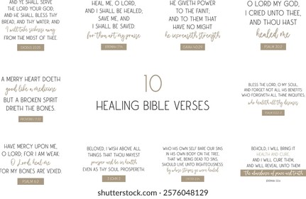 10 Healing Bible Verses Bundle, Christian biblical quotes set, encouraging verses vector illustration