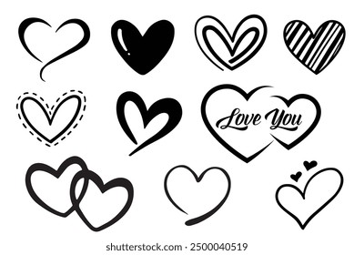 10 heart designs, heart collection vector, love, Valentine. Used for decoration, symbols, collages, printing on cups and hats 