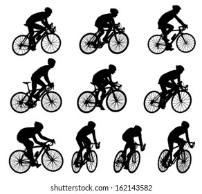 10 high quality racing bicyclists silhouettes