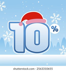 10% Holiday Discount with a Winter Touch On Blue Background