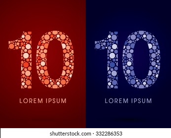 10 ,hot and cool font, designed using red and blue dot graphic vector.