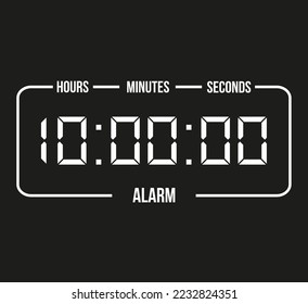 10 hours digital alarm. White and black time counter clock. Banner for schedules and appointments