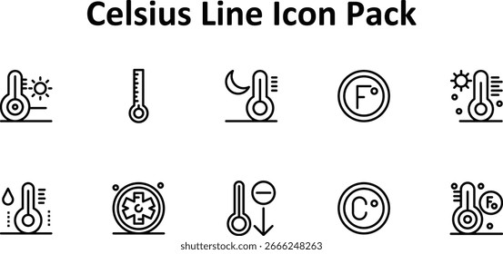 10 iconos - Celsius en estilo de línea fina