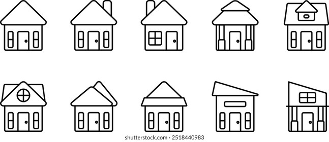 10 icons of house, black outline
