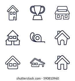 10 icons set. Set of 9 10 outline icons such as tape, home, house building