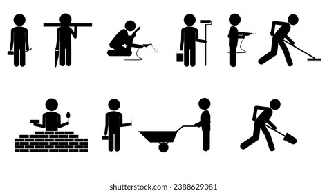 10 iconos ajustar el vector man de construcción en fondo blanco