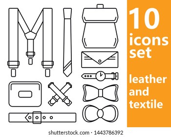 10 icons set textile and lather itmes. For buisness, postcrads, print, web, logo. EPS 10