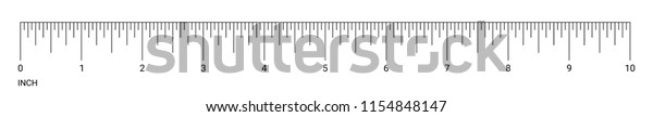 10\
inches ruler measurement tool with numbers scale. Vector 10 in\
actual size inch chart with detailed grid\
system