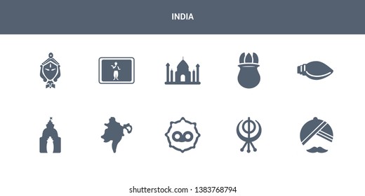 10 india vector icons such as turban, sikhism, telugu language, assam, odisha contains biju janata dal, ugadi, uttar pradesh, bollywood, durga puja. india icons
