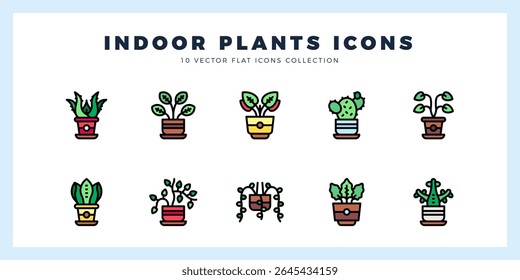 10 Indoor Plants Lineal Color icons pack. vector illustration.