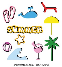 10 isolated summer items designs for vacation, theme and holidays
