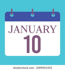 10 January Calendar. Blue Background. Vector Calendar.