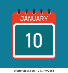 10 January Calendar. Blue Background. Vector Calendar.
