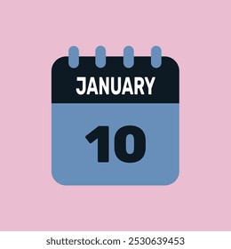 10 january calendar icon date monthly graphic design.