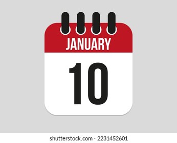 10 january calendar icon. Calendar template for the days of january. Red banner for dates and business