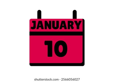 10 January calendar icon text page monthly web design on red, black and white background vector, icon, or illustration with the month of January 10