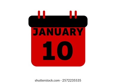 10 January calendar icon text page monthly web design on red, black and white background vector, icon, or illustration with the month of January 10