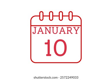 10 January calendar icon text page monthly web design on red and white background vector, icon, or illustration with the month of January 10