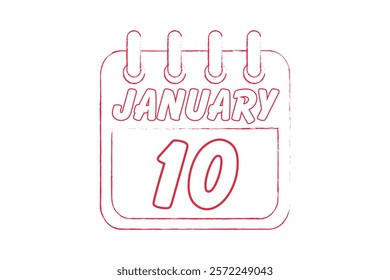 10 January calendar icon text page monthly web design on red and white background vector, icon, or illustration with the month of January 10