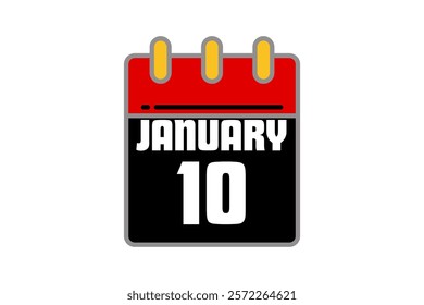 10 January calendar icon text page monthly web design on red, black, yellow and white background vector, icon, or illustration with the month of January 10