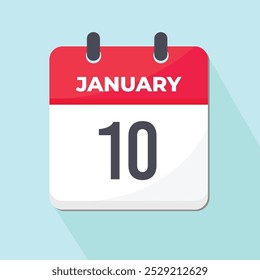 10 January Daily Calendar Icon 3d style red and white with light green background 