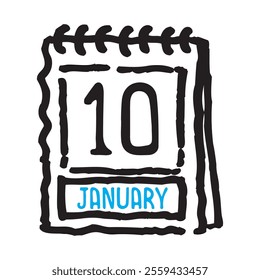 10 January date calendar - A simple yet elegant line art illustration of a date calendar captures the essence of organization and timekeeping. The clean lines and minimalistic design