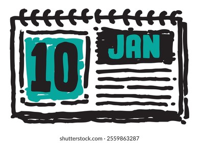 10 January date long table calendar - A simple yet elegant line art illustration of a table date calendar captures the essence of organization and timekeeping and note lines sketch art 