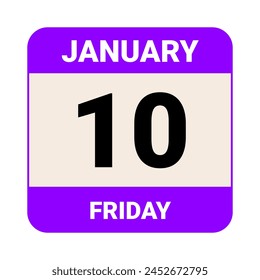 10 January, Friday. Date template. Useful design for calendar or event promotion. Vector illustration EPS 10 File. Isolated on white background. 