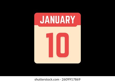 10 January icon text page monthly web design on coral, white, tangerine and black background vector, icon, or illustration with the month of January 10