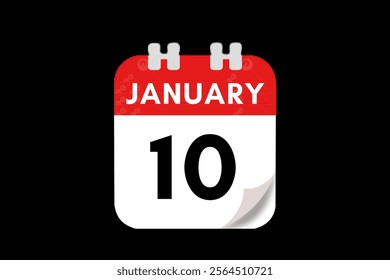 10 January month single day vector, illustration, calendar with red, gray, white and black color background calendar January 10