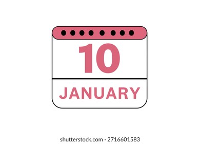 10 Janeiro mês vetor dia único, ilustração, calendário com pêssego, preto e branco ícone de calendário de fundo de cor de Janeiro 10