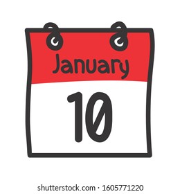 10 January. Vector flat daily calendar icon. Date and time, day, month. Holiday