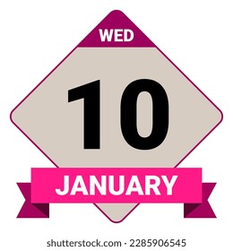 10 January, Wednesday. Date template. Useful design for calendar or event promotion. Vector illustration EPS 10 File. Isolated on white background. 