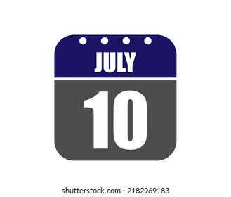 10 July calendar banner. July calendar icon in blue and gray.