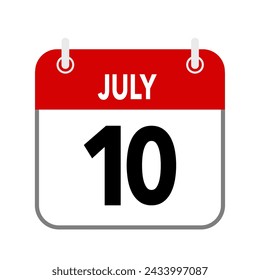 10 July, calendar date icon on white background.