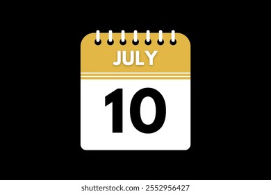 10 July calendar icon text page monthly web design on golden, black, and white background vector, icon, or illustration with the month of July 10