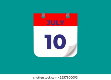 10 July calendar icon text page monthly web design on red, and blue background vector, icon, or illustration with the month of July 10