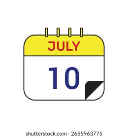 10 Juli Kalender Symbol Vektorgrafik-Design
