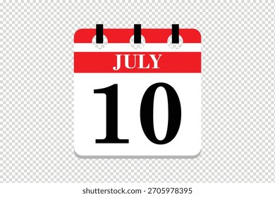 10 julio Calendario icono Vector, 10 fechas de julio mes calendario icono, fechas de julio 10 calendario icono, Vector calendario icono.