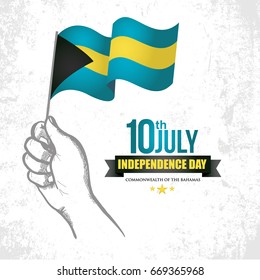 10 July Independence Day of Bahamas with flag and white background vector illustration