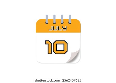 10 July month single day vector, illustration, calendar with yellow, black and white color background calendar July 10