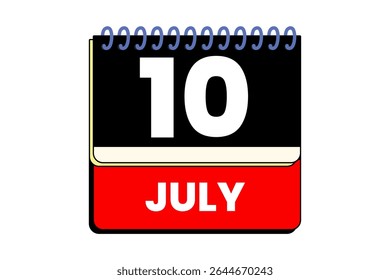 10 july month single day vector, illustration, calendar with red, black, yellow and white color background calendar icon of july 10