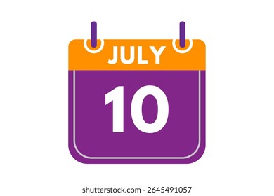10 july month single day vector, illustration, calendar with orange, purple, ash and white color background calendar icon of july 10