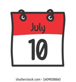 10 July. Vector flat daily calendar icon. Date and time, day, month. Holiday