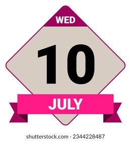 10 July, Wednesday. Date template. Useful design for calendar or event promotion. Vector illustration EPS 10 File. Isolated on white background. 