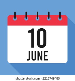 10 June Calendar. Blue Background. Vector Calendar.