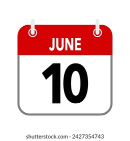 10 June, calendar date icon on white background.