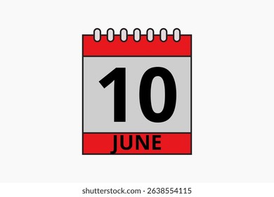 10 June calendar icon text page monthly web design on red, black and white background vector, icon, or illustration with the month of June 10